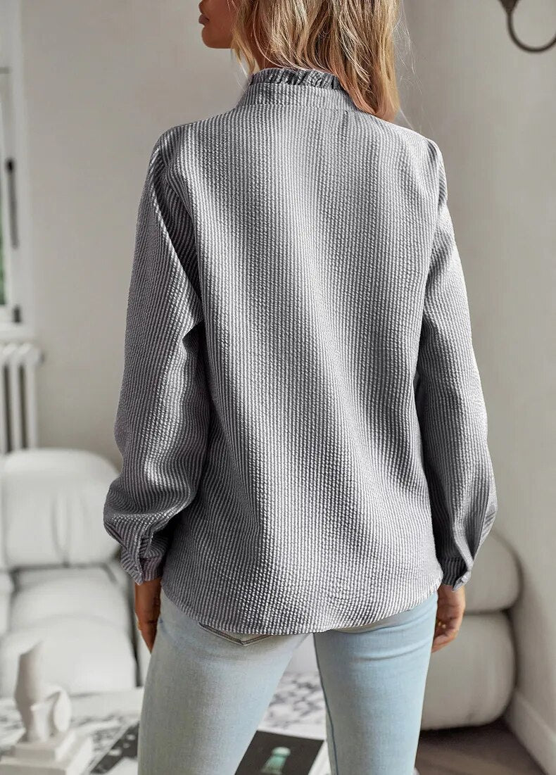 Junia™ Flip Collar Button Long Sleeved Blouse