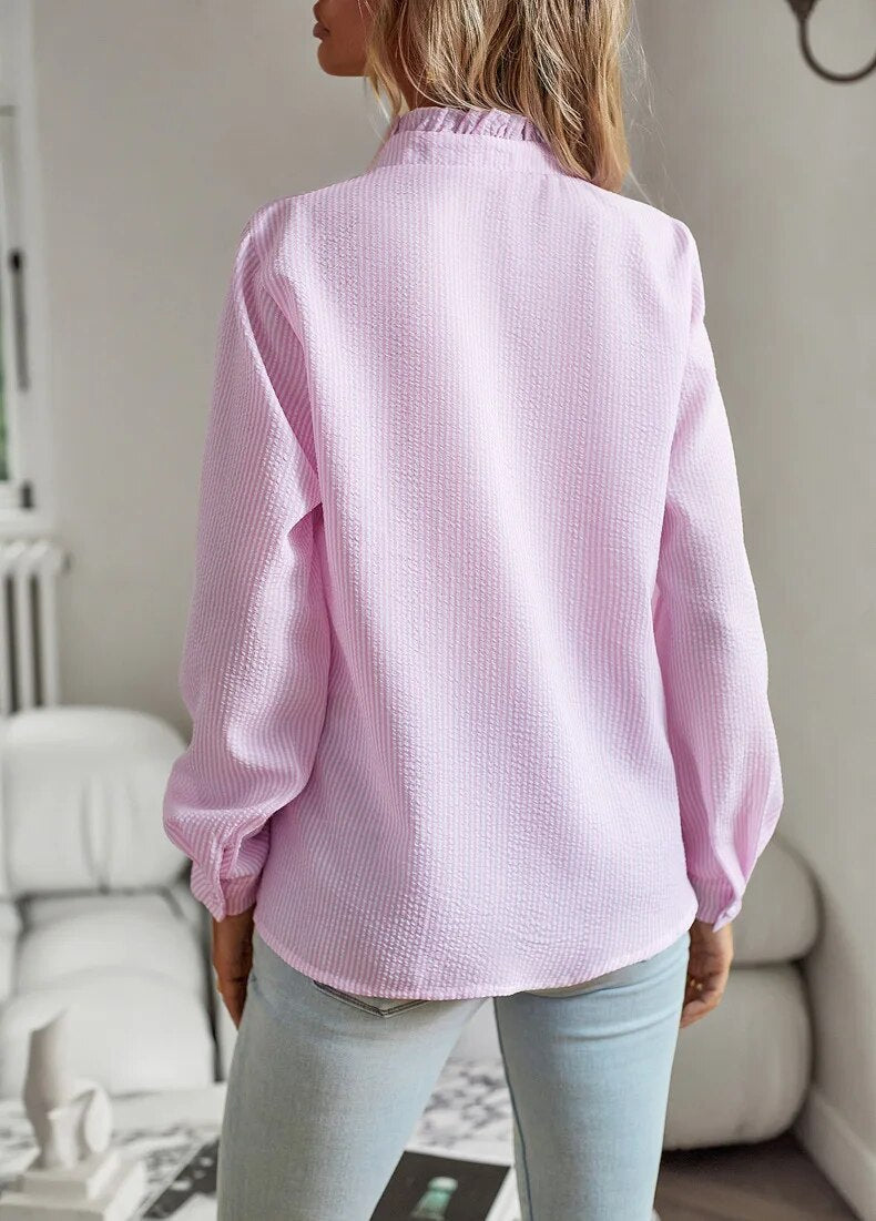 Junia™ Flip Collar Button Long Sleeved Blouse