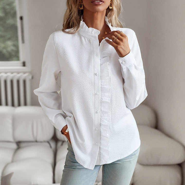 Junia™ Flip Collar Button Long Sleeved Blouse