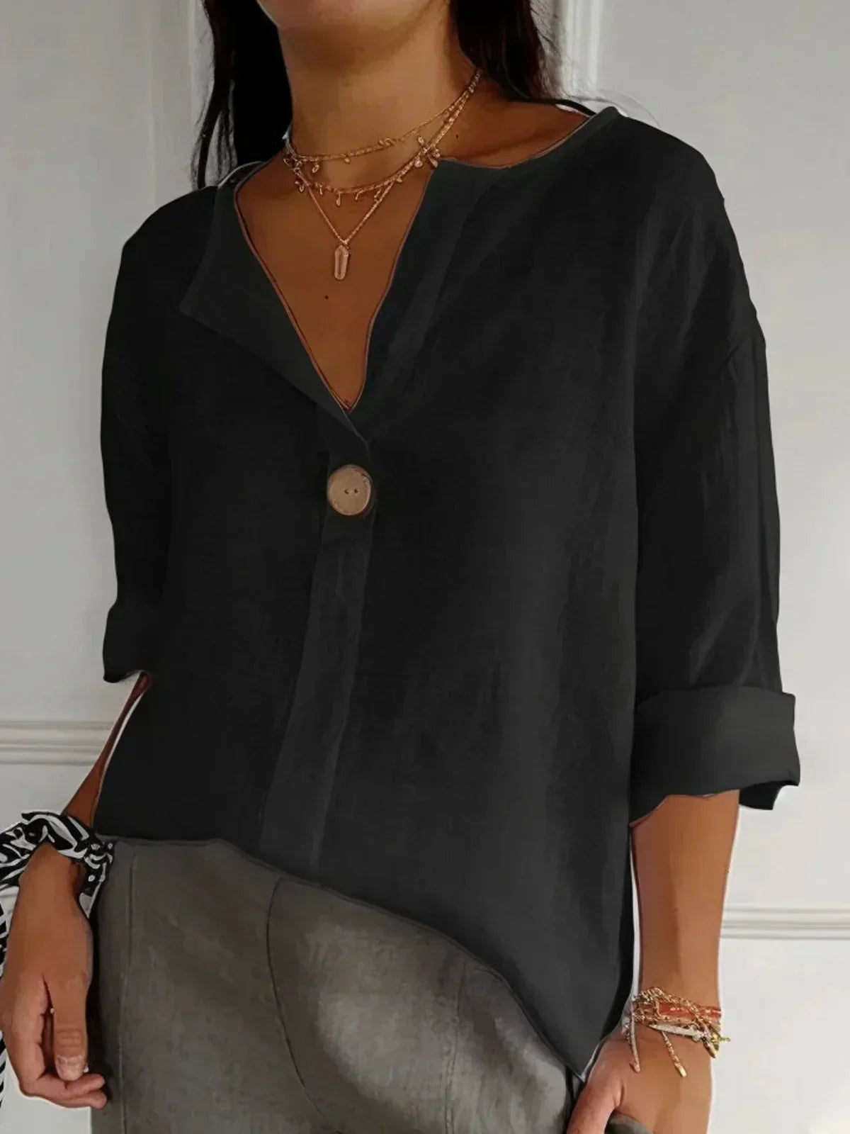 Ilja™ V-Neck Long Sleeve Loose Shirt