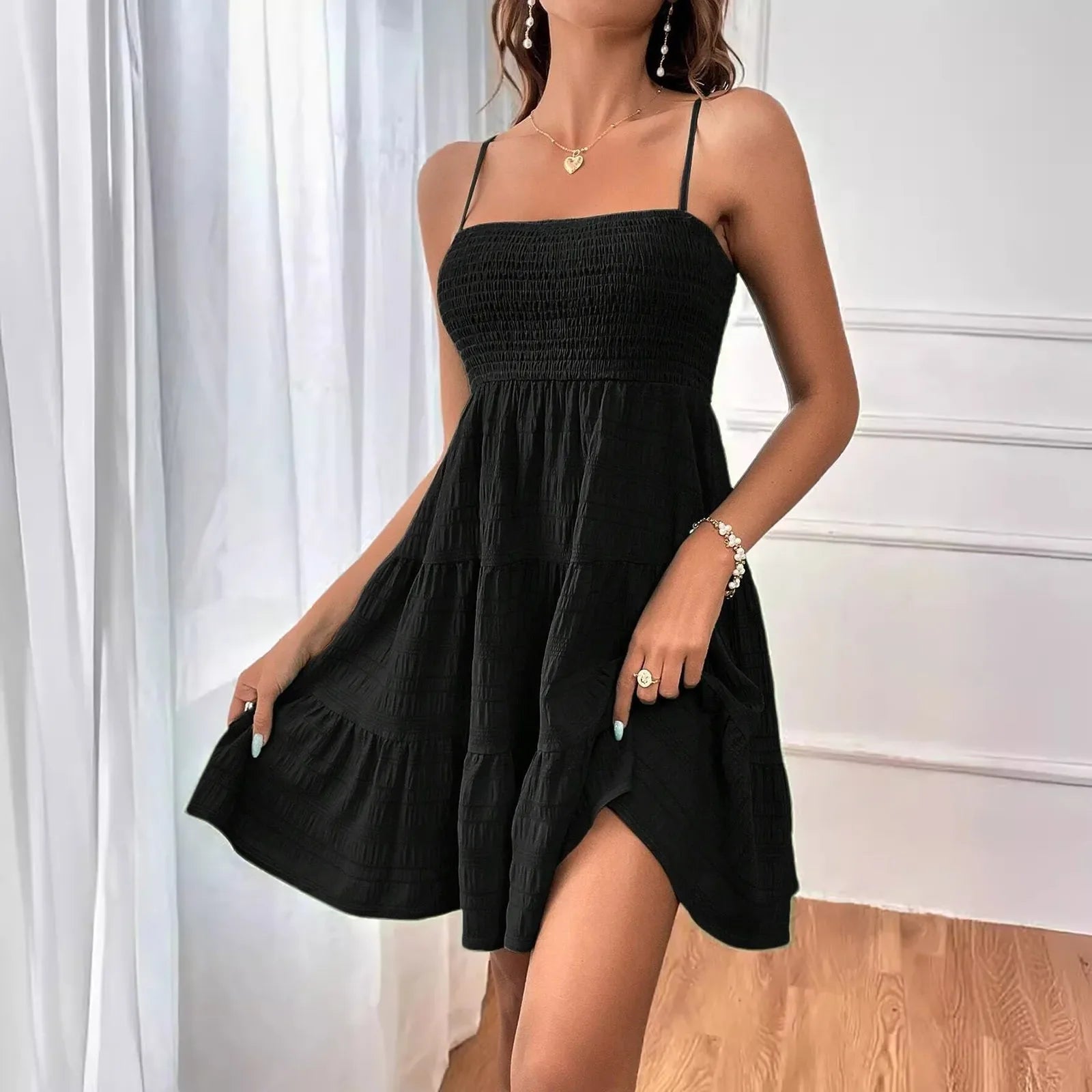 Navy™ Party Solid Ruffle Short Dress